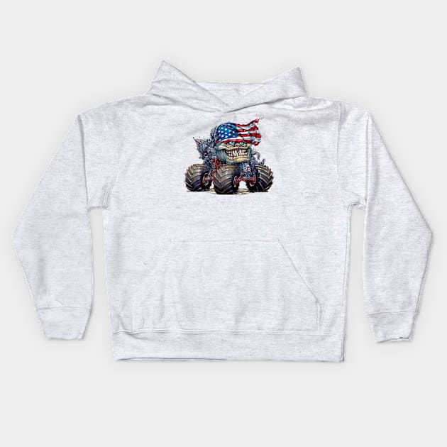 4th of July Monster Truck #7 Kids Hoodie by Chromatic Fusion Studio